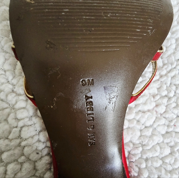 S O L D Sam & Libby Red/Gold Strappy Backless Heels w/Decorative Knots Size 9M - Picture 10 of 11